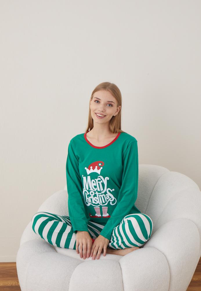 Pijama Dama Craciun "Mery Christhmas" ,maneca lunga ,pantaloni lungi,Engros